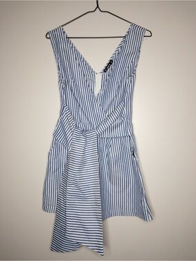 SHEIN Blue & White Striped Romper with Ties